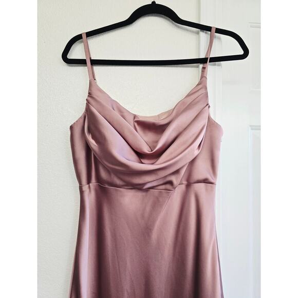 Revelry Pink Ember Satin Maxi Gown Bridesmaid Wedding Formal Side Slit Size 8 - Picture 4 of 11